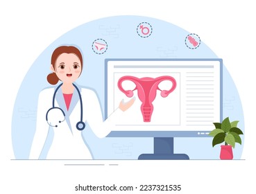 Endometriosis with Condition the Endometrium Grows Outside the Uterine Wall in Women for Treatment in Flat Cartoon Hand Drawn Templates Illustration