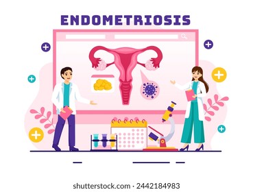 Endometriosis Vector Illustration with Condition the Endometrium Grows Outside the Uterine Wall in Women for Treatment in Flat Cartoon Background