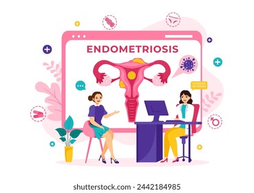 Endometriosis Vector Illustration with Condition the Endometrium Grows Outside the Uterine Wall in Women for Treatment in Flat Cartoon Background