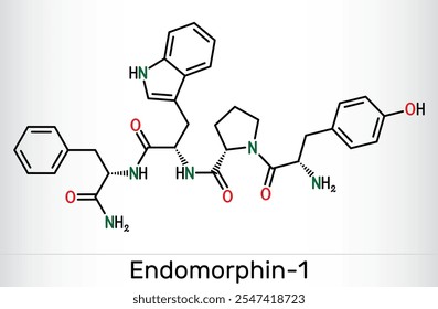 Endomorphin-1 (EM-1) molecule. Endogenous  opioid peptide for pain modulation. Skeletal chemical formula. Vector illustration