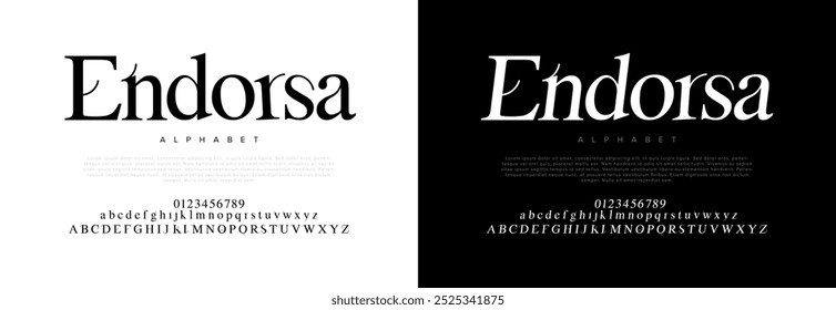 Endorsa tipografia beleza moda elegante minimalista serif italic fontes decorativo casamento vintage retro logos. Logotipo de fonte de luxo mínimo alfabeto. Ilustração vetorial