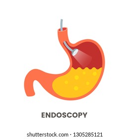 Endoscope Light On Examination In The Stomach. Flat Vector Illustration