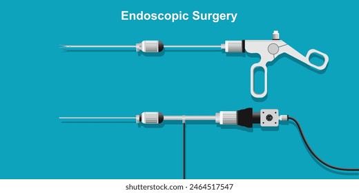 Endoscopic equipment isolated on background. Endoscopic surgery, medical equipment or surgical tool. Minimally invasive arthroscopic procedure.vector illustration.