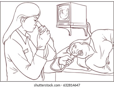 endoscopic reception at the hospital. Work with medical equipment