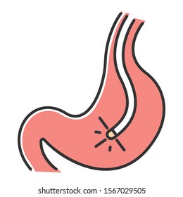 Endoscopy color icon. Gastroscopy process. Medical nonsurgical procedure. Healthcare services. Professional clinical treatment. Disease diagnostics. Visual inspection. Isolated vector illustration