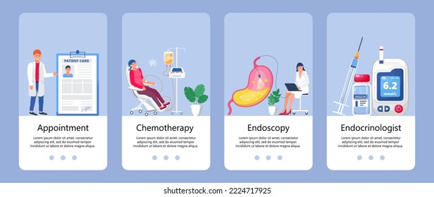 Endoscopy concept vector. patient chemotherapy. A device for measuring sugar. Glucometer and syringe with inmulin for a diabetic.