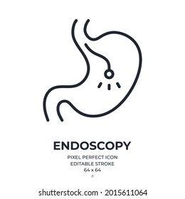 Endoscopy editable stroke outline icon isolated on white background flat vector illustration. Pixel perfect. 64 x 64.