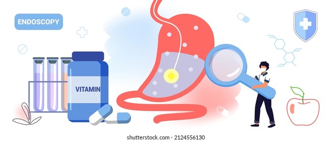 Endoscopy healthcare technology concept vector illustration Gastroenterology stomach and digestive system Medical internal organs disease health care Tract system examination Ultrasound xray diagnosis