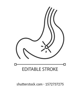 Endoscopy linear icon. Gastroscopy process. Medical nonsurgical procedure. Healthcare services. Thin line illustration. Contour symbol. Vector isolated outline drawing. Editable stroke