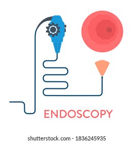 Endoscopy procedure equipment for disease diagnostics. Body organs examination with endoscope device. Healthcare and medical concept. Vector illustration in flat style. 