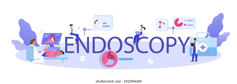 Endoscopy typographic header. Idea of health care and stomach treatment. Doctor examine internal organ. Gastroenterology examination. Vector illustration