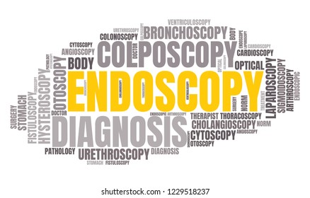 Endoscopy Word Cloud. Vector Diagnosis Collage Made of Popular Medicine Tags
