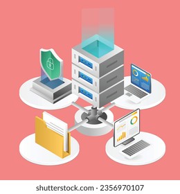 Endpoint security server network isometric flat 3d illustration concept