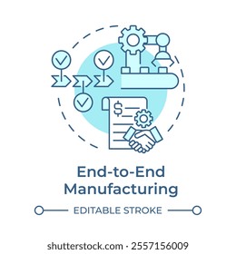 End-to-end manufacturing light blue concept icon. Production process from planning to delivery. Production line. Round shape line illustration. Abstract idea. Graphic design. Easy to use in article