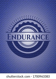 Endurance badge with denim background. Vector Illustration. Detailed.