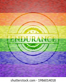 emblema de resistencia sobre fondo de mosaico con los colores de la bandera LGBT. 