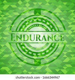 Endurance green emblem with mosaic ecological style background. Vector Illustration. Detailed.