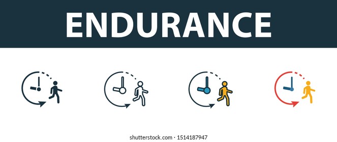 Endurance icon set. Premium simple element in different styles from fitness icons collection. Set of endurance icon in filled, outline, colored and flat symbols concept.