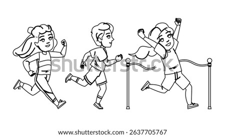 endurance marathon kid vector. race fitness, stamina speed, fun health endurance marathon kid character. people black line pencil drawing illustration