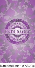 Endurance pink and purple camouflaged emblem. Vector Illustration. Detailed.