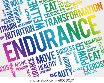 ENDURANCE - refers to the ability to withstand hardship, adversity, or prolonged stress without giving up, word cloud concept background