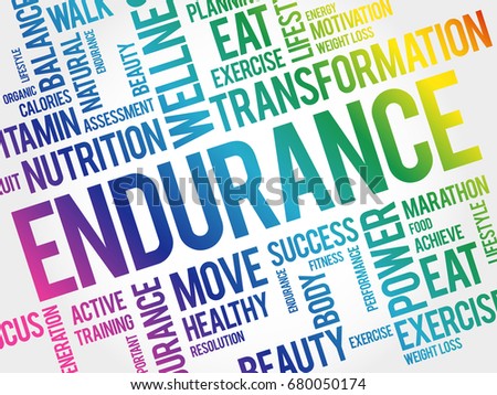 ENDURANCE - refers to the ability to withstand hardship, adversity, or prolonged stress without giving up, word cloud concept background