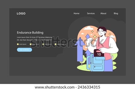 Endurance training concept. A dedicated rucker adds weight to his backpack, showcasing progressive overload for building stamina in rucking activities. Flat vector illustration.