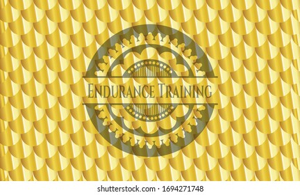 Endurance Training gold shiny emblem. Scales pattern. Vector Illustration. Detailed.