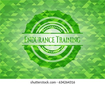 Endurance Training green emblem with triangle mosaic background