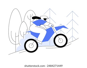 Enduro racing abstract concept vector illustration. Professional racer at cross-country off-road racing in the forest, motorsport extreme hobby, sport transport owner abstract metaphor.