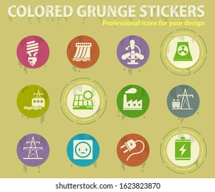 Enegry icology colored grunge icons with sweats glue for design web and mobile applications