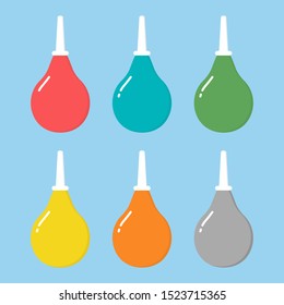 Enema. Medical instruments designed to absorb liquids from the body cavity after the operation and to rinse the body cavities for the purpose of treatment and prevention. Vector illustration.