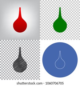 Enema sign. Vector. 4 styles. Red gradient in radial lighted background, green flat and gray scribble icons on transparent and linear one in blue circle.