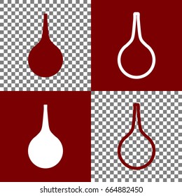 Enema sign. Vector. Bordo and white icons and line icons on chess board with transparent background.