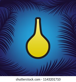 Enema sign. Vector. Golden icon with black contour at blue background with branches of palm trees.