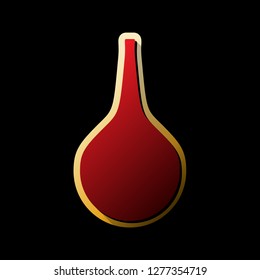 Enema sign. Vector. Red icon with small black and limitless shadows at golden sticker on black background.