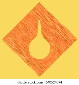 Enema sign. Vector. Red scribble icon obtained as a result of subtraction rhomb and path. Royal yellow background.