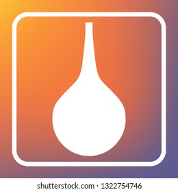 Enema sign. Vector. White icon on transparent button at orange-violet gradient background.