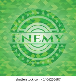 Enemy green emblem. Mosaic background. Vector Illustration. Detailed.