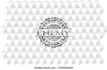 Enemy grey badge with geometric cube white background
