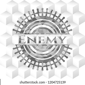 Enemy grey badge with geometric cube white background