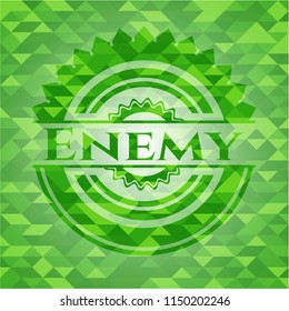 Enemy realistic green emblem. Mosaic background