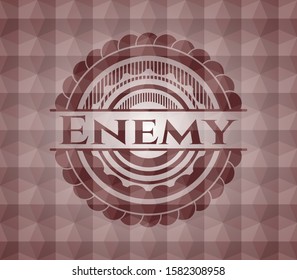 Enemy red seamless emblem or badge with abstract geometric pattern background.