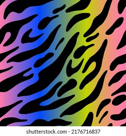 ENeon rainbow tiger abstract print, vector seamless pattern in the style of doodles, hand drawn