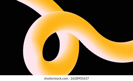 Energetic 3D illustration of a twisted yellow gradient tube against black. Eye-catching and modern for digital projects and presentations.