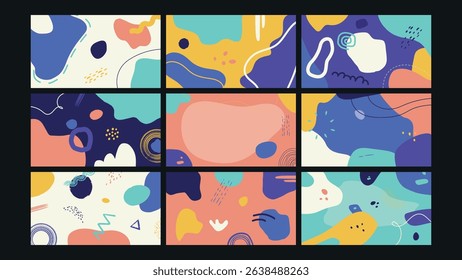 Energetic abstract artwork with vivid shapes in pink, green, purple, and white, perfect for playful digital design and creative visual content.
