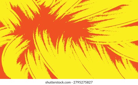 Energetic abstract background with bold orange and yellow brushstrokes radiating outwards. Dynamic textured design, vibrant colors, artistic flair, and creative concept.