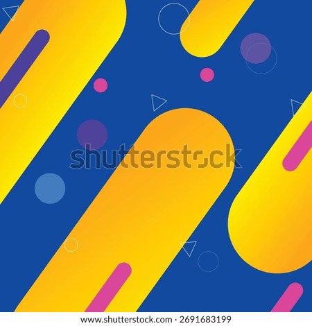 Energetic abstract background combining bold yellow orange diagonal shapes and blue background with speed lines and geometric elements. Great for tech, sports, or music
