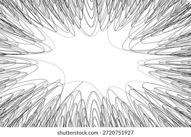 Um fundo abstrato energético apresenta uma explosão branca central rodeada por linhas pretas caóticas em espiral EPS Vetor