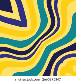 Um design abstrato energético com listras curvas em negrito em uma paleta de cores retro.